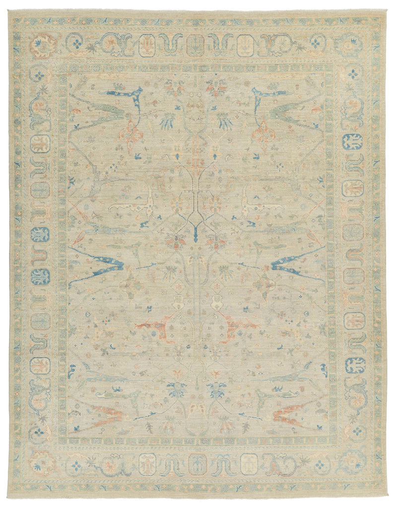 8x10 Ivory and Multicolor Turkish Oushak Rug