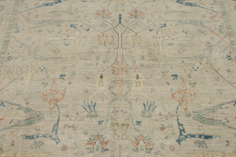 8x10 Ivory and Multicolor Turkish Oushak Rug