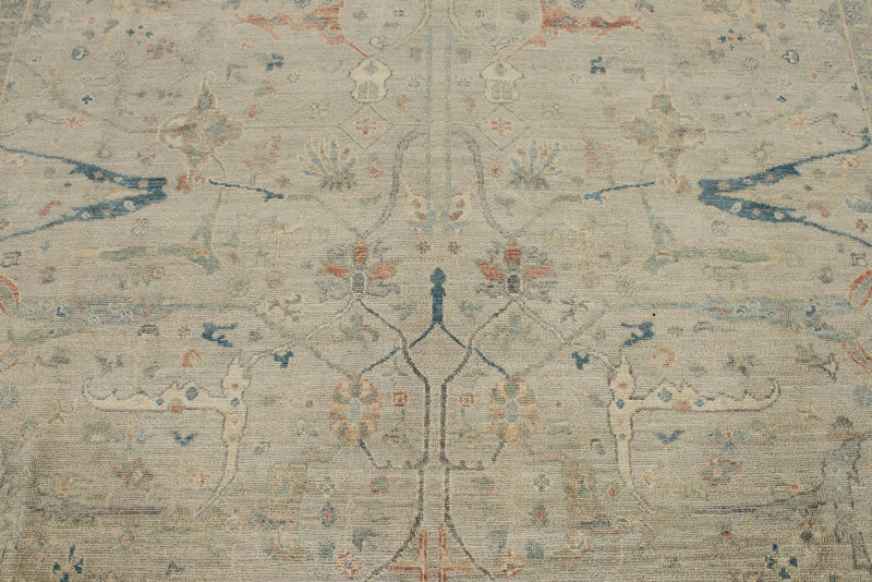 8x10 Ivory and Multicolor Turkish Oushak Rug
