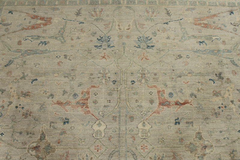 8x10 Ivory and Multicolor Turkish Oushak Rug