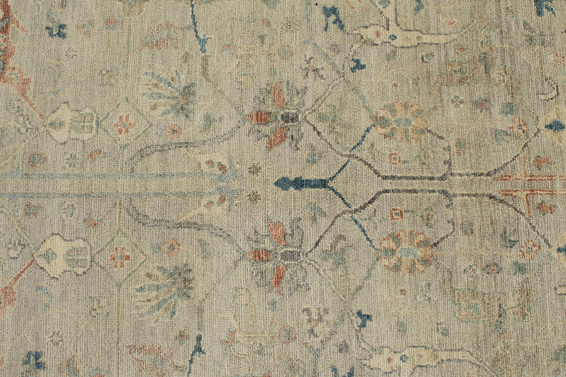 8x10 Ivory and Multicolor Turkish Oushak Rug