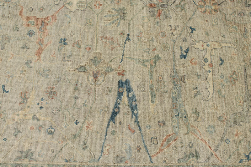 8x10 Ivory and Multicolor Turkish Oushak Rug