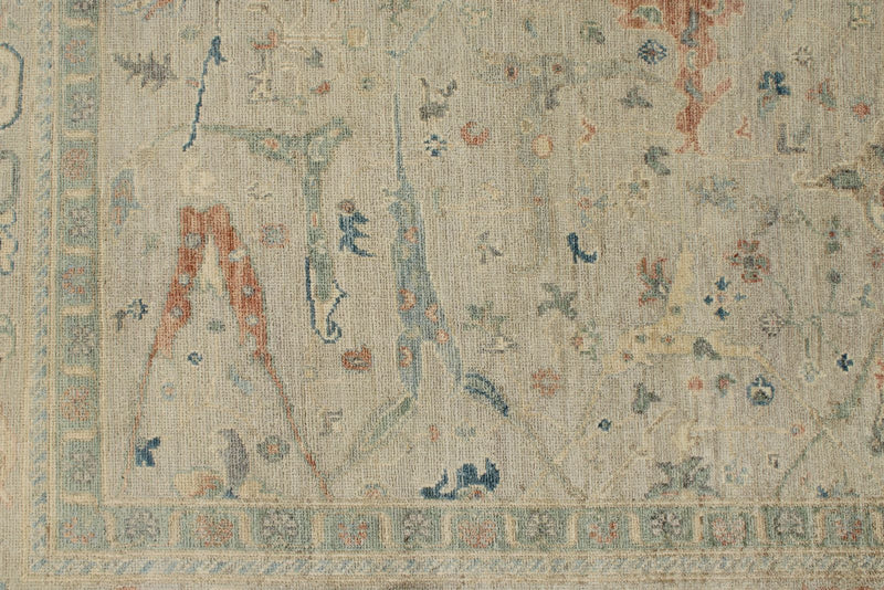8x10 Ivory and Multicolor Turkish Oushak Rug