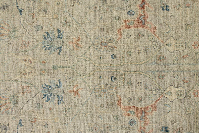 8x10 Ivory and Multicolor Turkish Oushak Rug