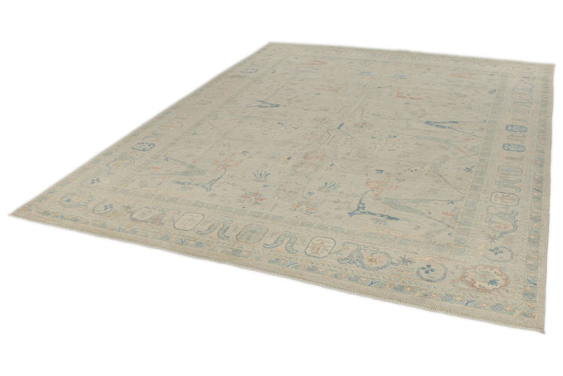 8x10 Ivory and Multicolor Turkish Oushak Rug