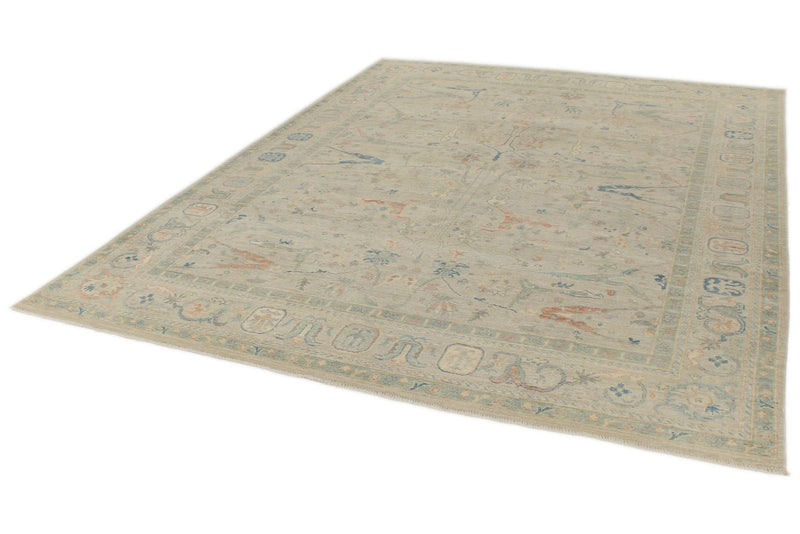 8x10 Ivory and Multicolor Turkish Oushak Rug