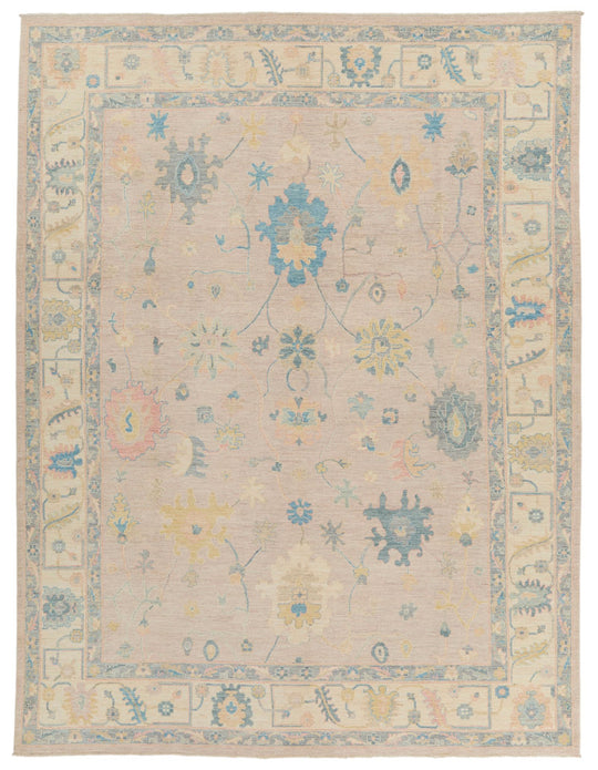 9x12 Light Purple and Ivory Turkish Oushak Rug