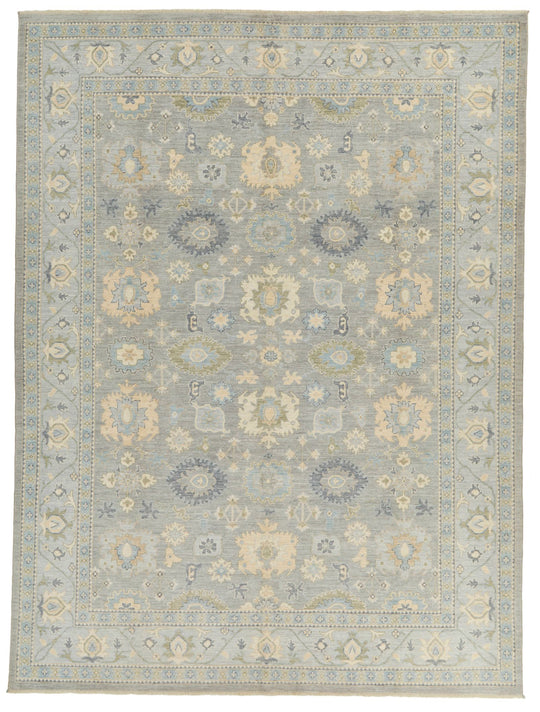 9x12 Light Gray and Light Blue Turkish Oushak Rug