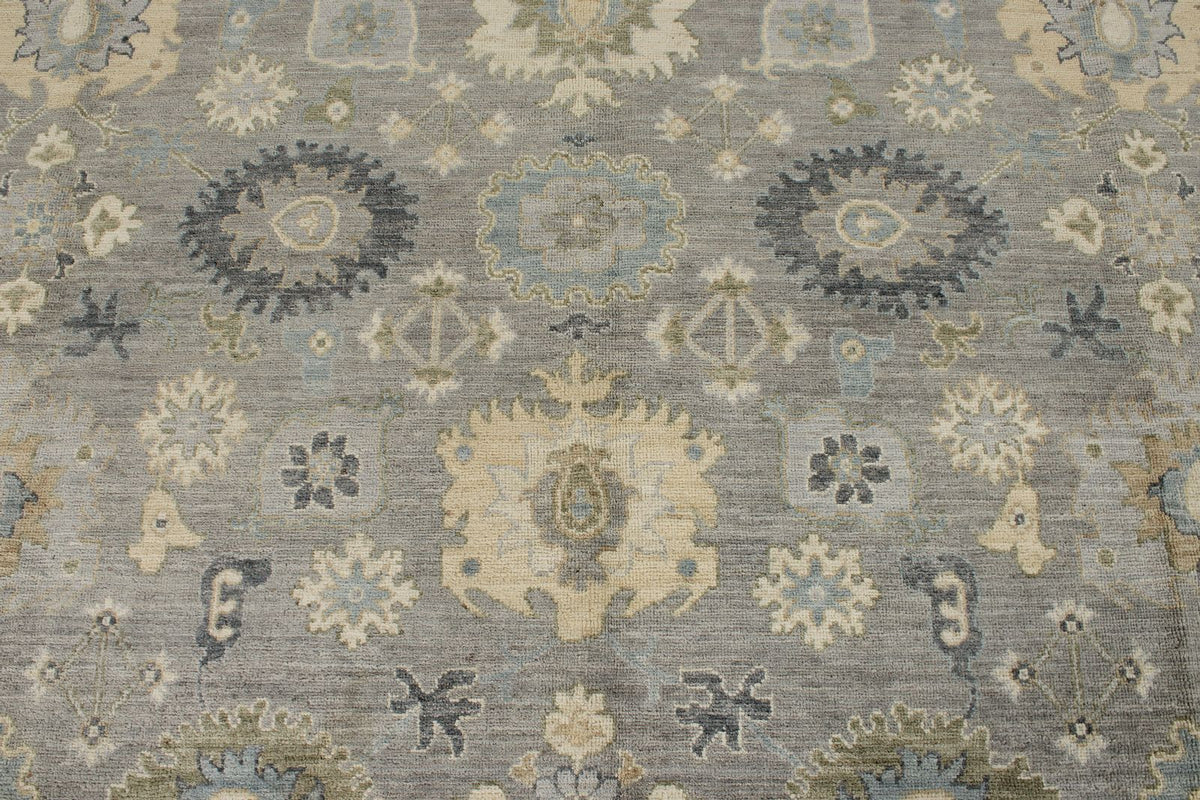 9x12 Light Gray and Light Blue Turkish Oushak Rug