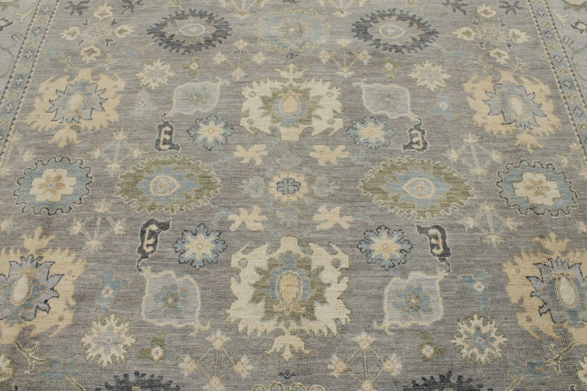 9x12 Light Gray and Light Blue Turkish Oushak Rug
