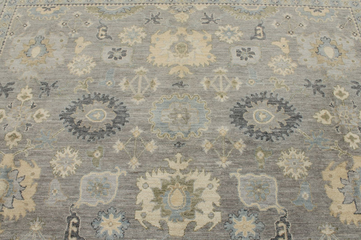 9x12 Light Gray and Light Blue Turkish Oushak Rug