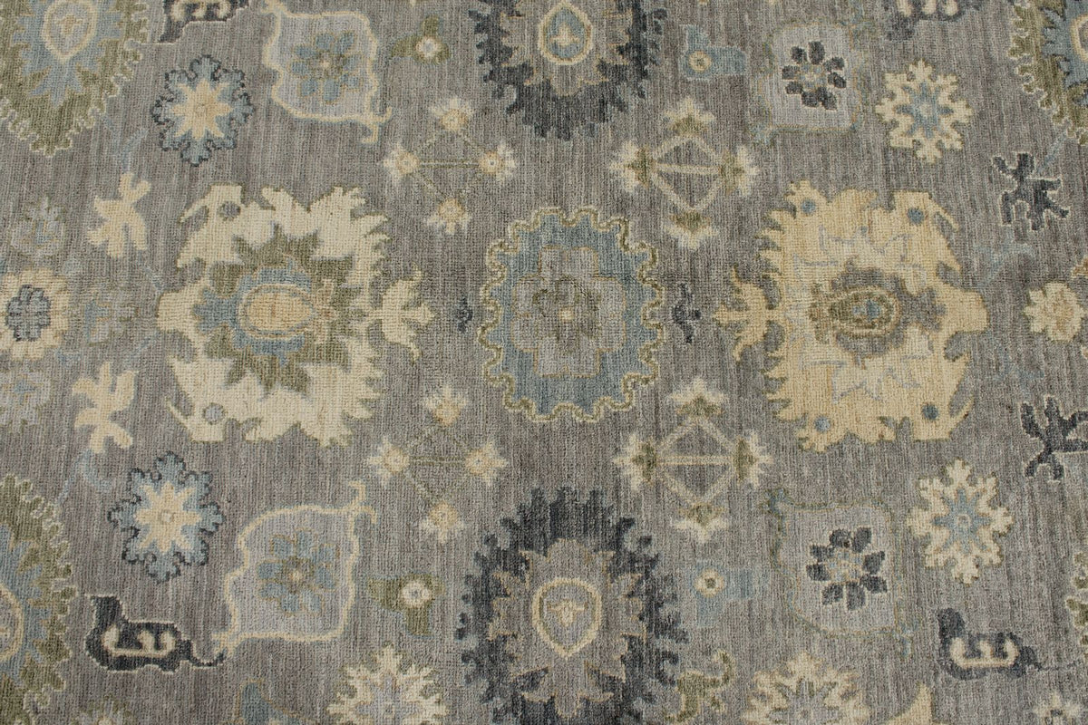 9x12 Light Gray and Light Blue Turkish Oushak Rug