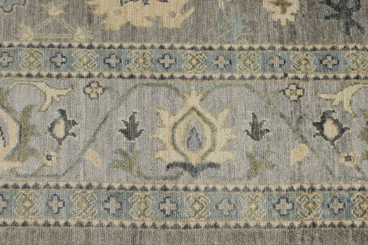 9x12 Light Gray and Light Blue Turkish Oushak Rug