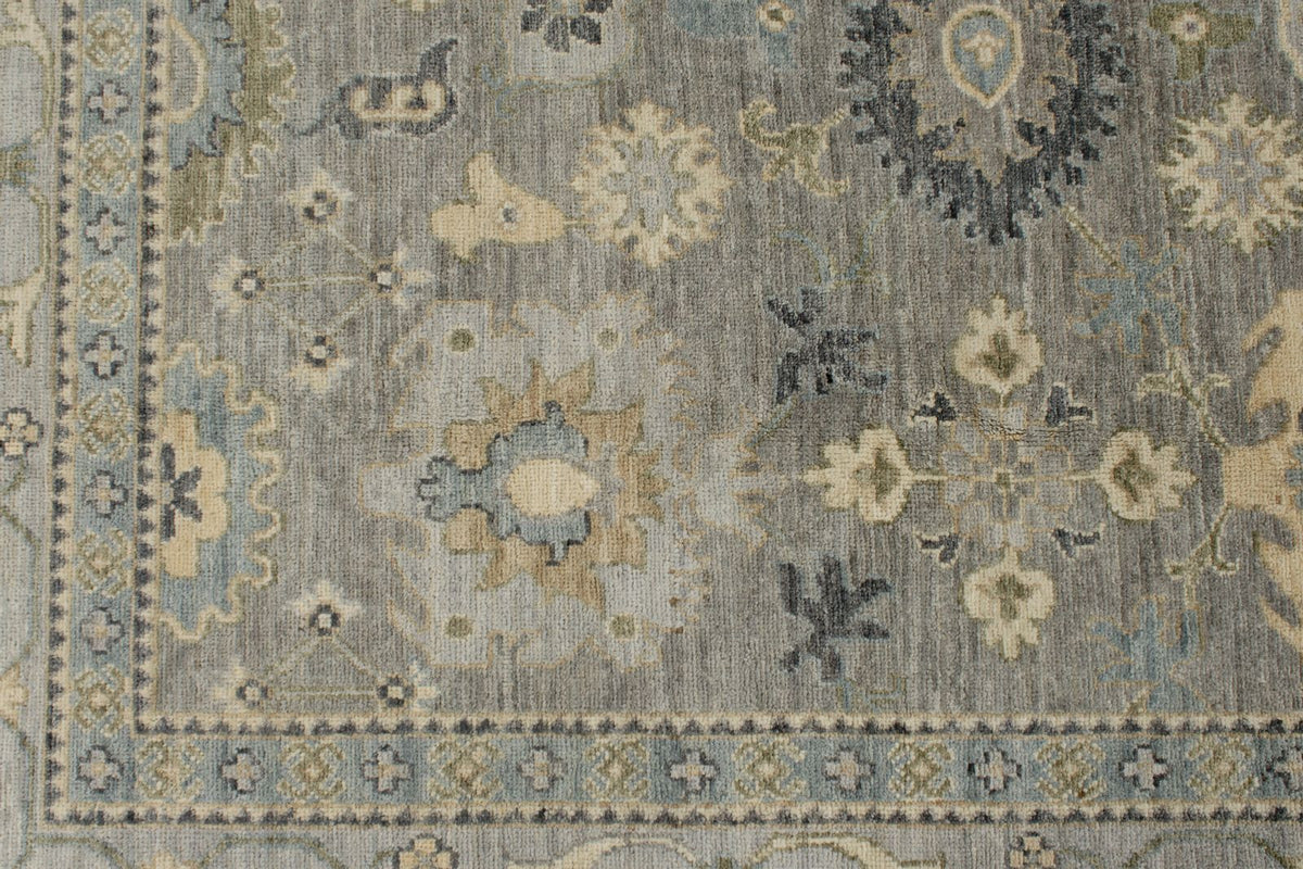 9x12 Light Gray and Light Blue Turkish Oushak Rug