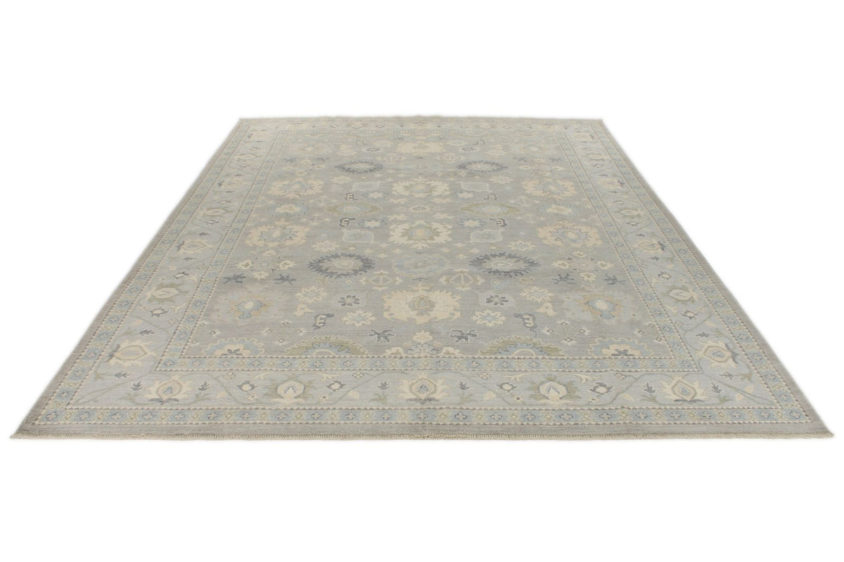 9x12 Light Gray and Light Blue Turkish Oushak Rug