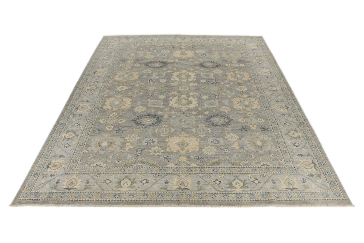 9x12 Light Gray and Light Blue Turkish Oushak Rug