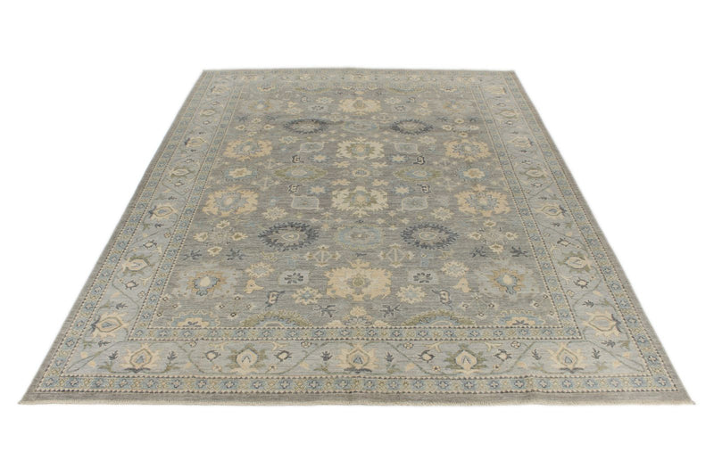 9x12 Light Gray and Light Blue Turkish Oushak Rug