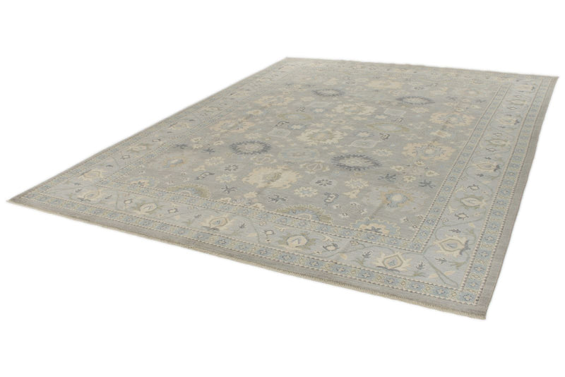 9x12 Light Gray and Light Blue Turkish Oushak Rug