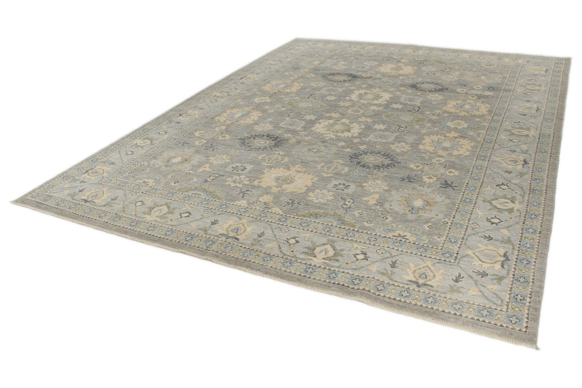9x12 Light Gray and Light Blue Turkish Oushak Rug