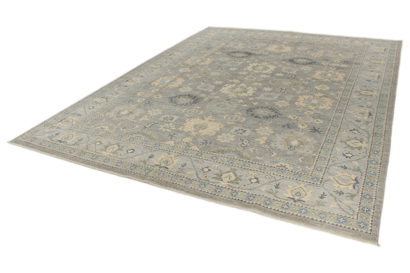 9x12 Light Gray and Light Blue Turkish Oushak Rug