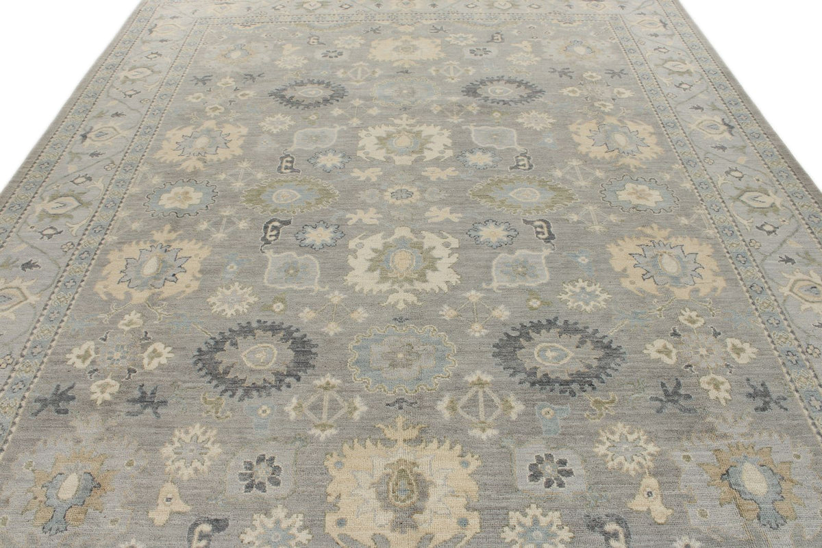 9x12 Light Gray and Light Blue Turkish Oushak Rug