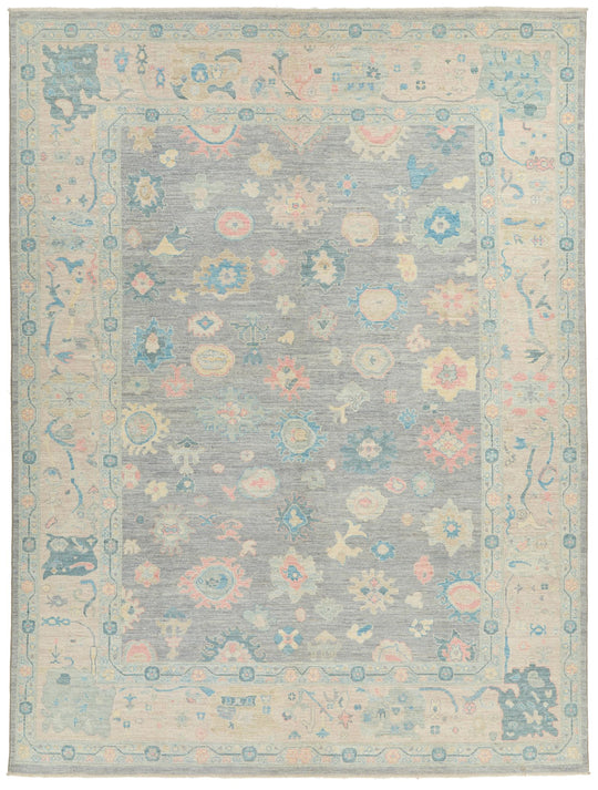 9x12 Gray and Multicolor Turkish Oushak Rug