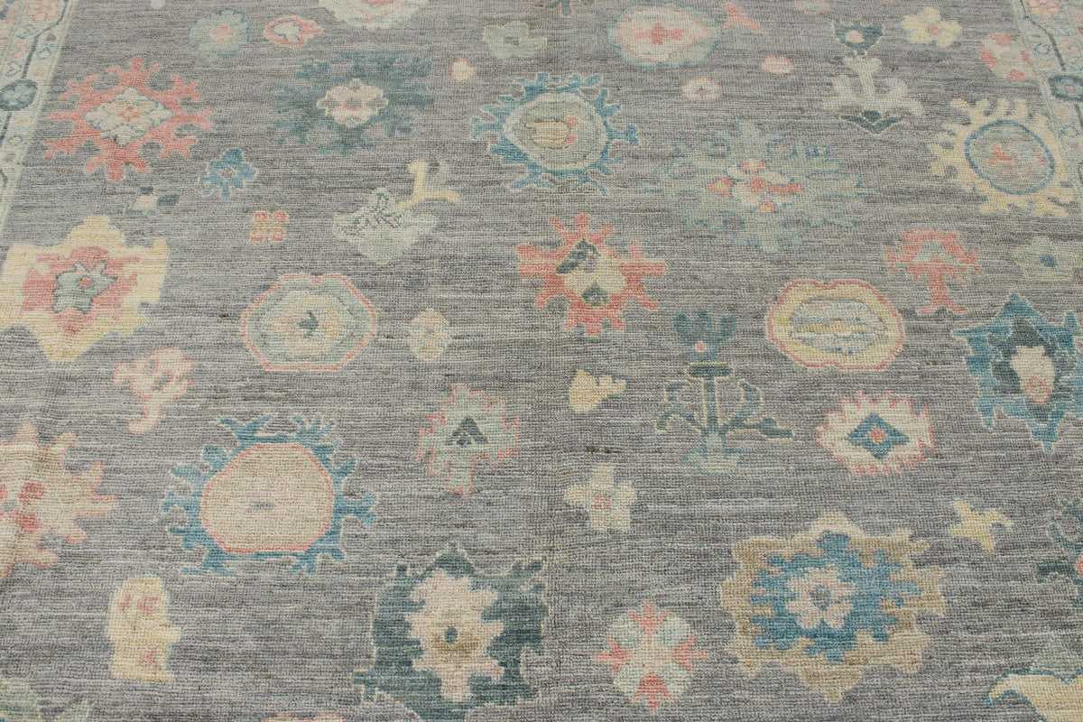 9x12 Gray and Multicolor Turkish Oushak Rug