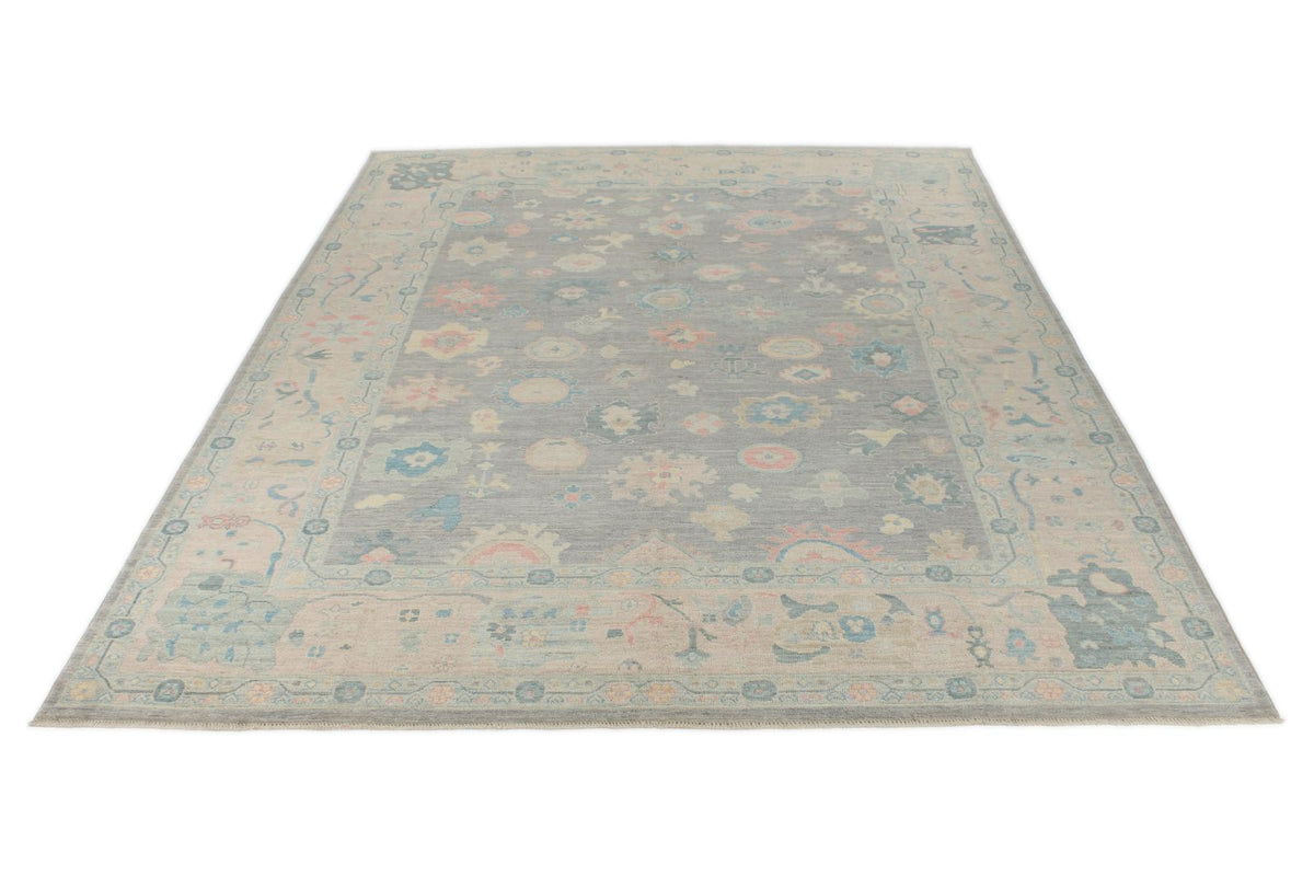 9x12 Gray and Multicolor Turkish Oushak Rug