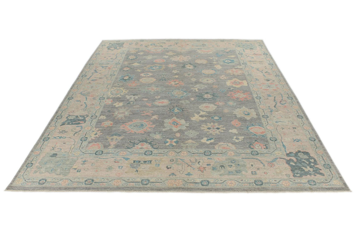 9x12 Gray and Multicolor Turkish Oushak Rug