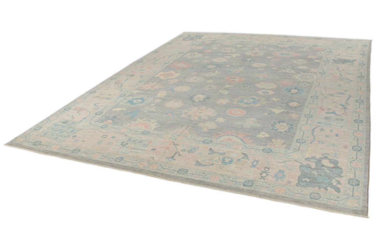 9x12 Gray and Multicolor Turkish Oushak Rug