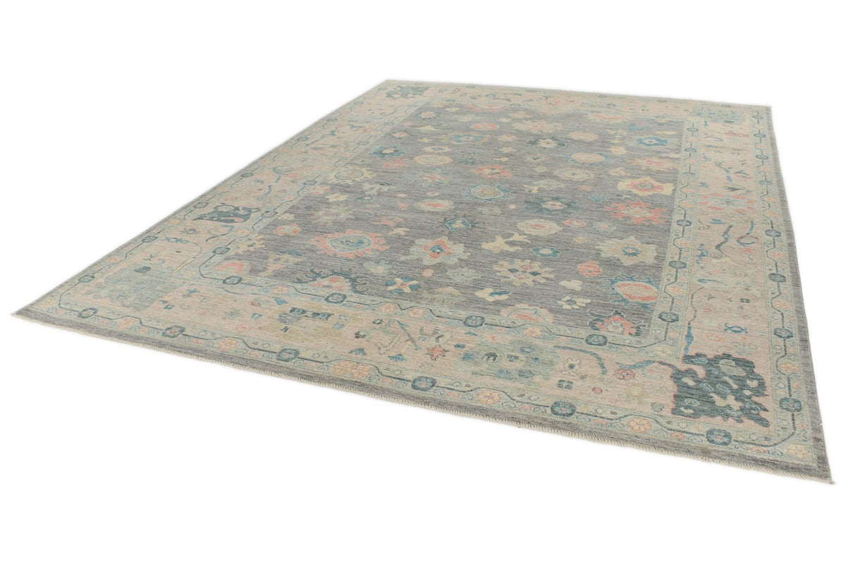 9x12 Gray and Multicolor Turkish Oushak Rug