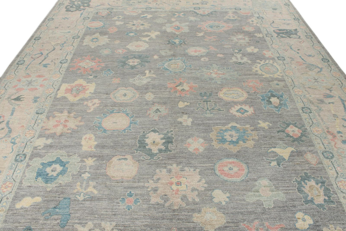 9x12 Gray and Multicolor Turkish Oushak Rug