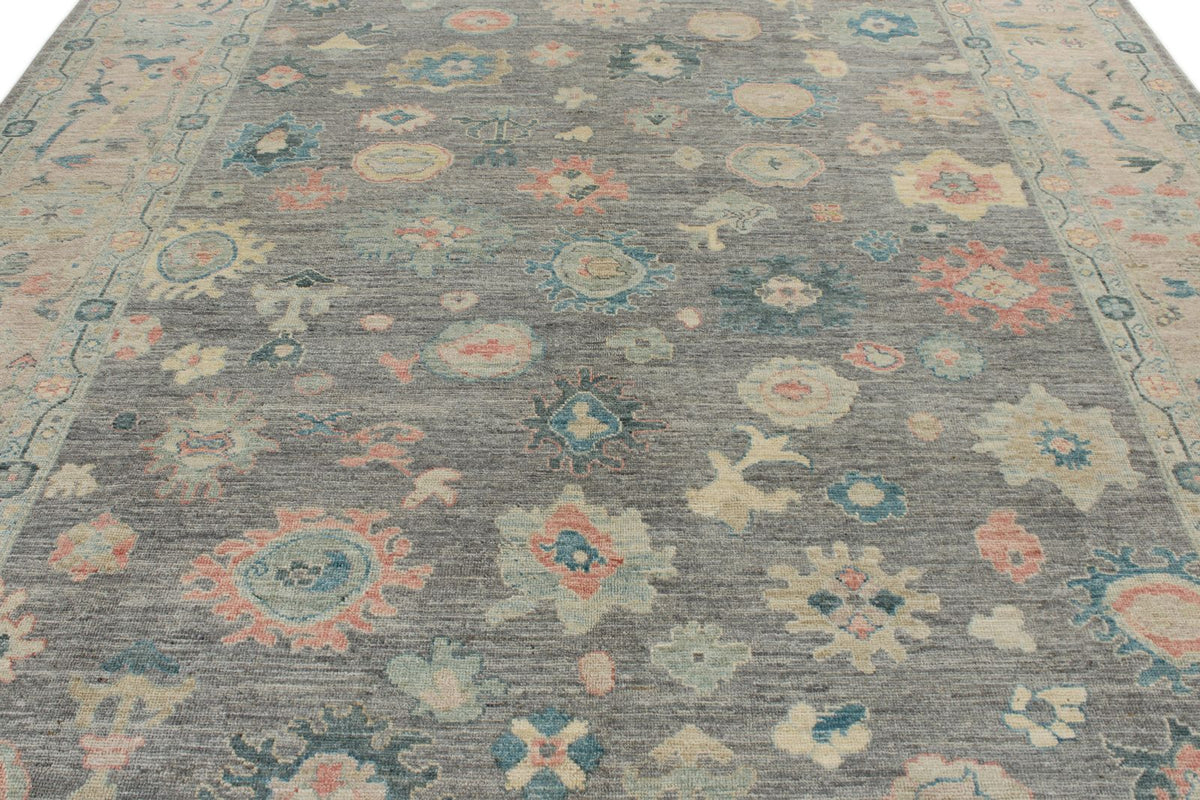 9x12 Gray and Multicolor Turkish Oushak Rug