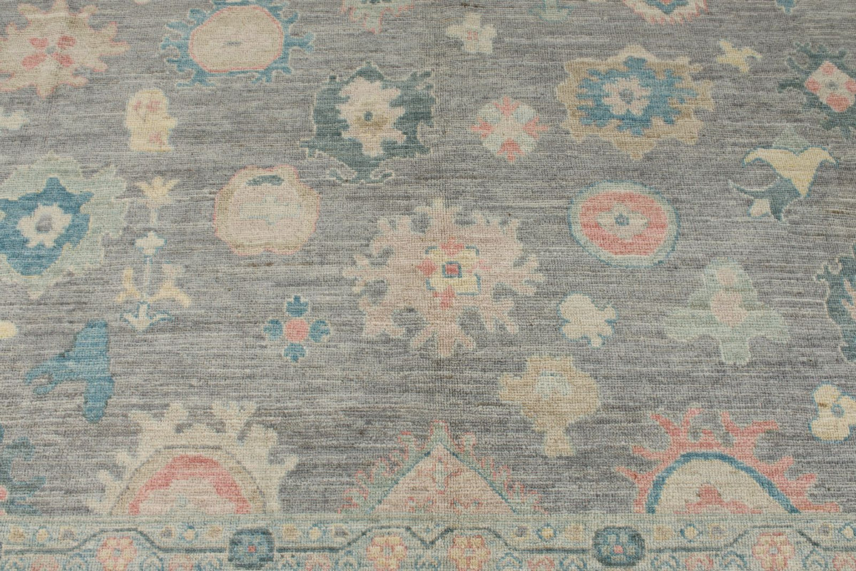 9x12 Gray and Multicolor Turkish Oushak Rug