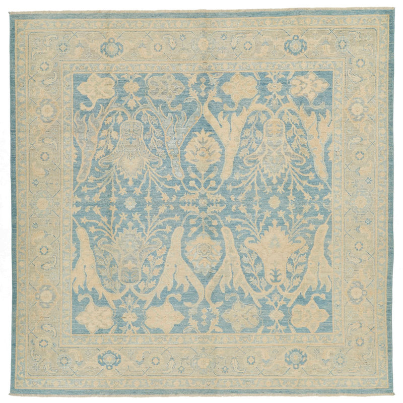 8x8 Blue and Ivory Turkish Oushak Rug