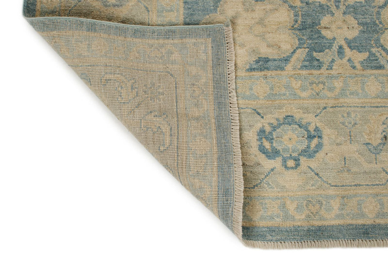 8x8 Blue and Ivory Turkish Oushak Rug
