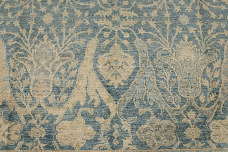 8x8 Blue and Ivory Turkish Oushak Rug