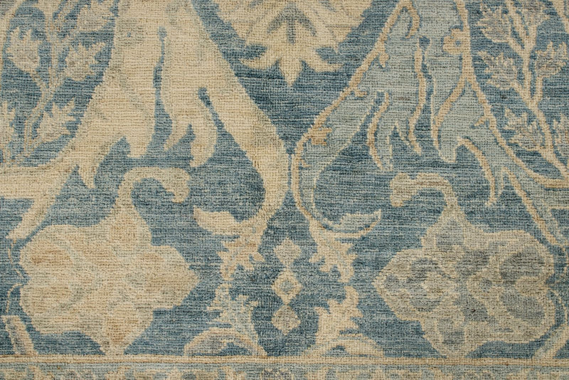 8x8 Blue and Ivory Turkish Oushak Rug