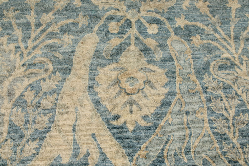 8x8 Blue and Ivory Turkish Oushak Rug
