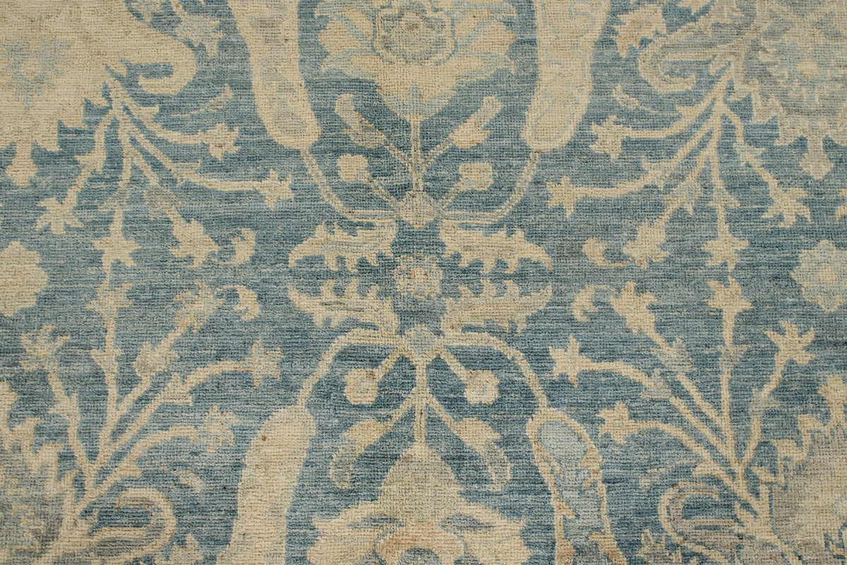 8x8 Blue and Ivory Turkish Oushak Rug