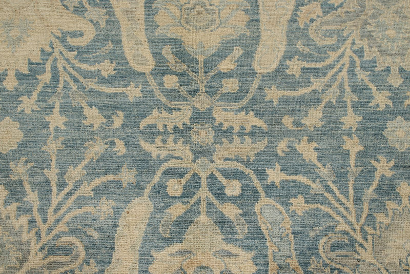 8x8 Blue and Ivory Turkish Oushak Rug
