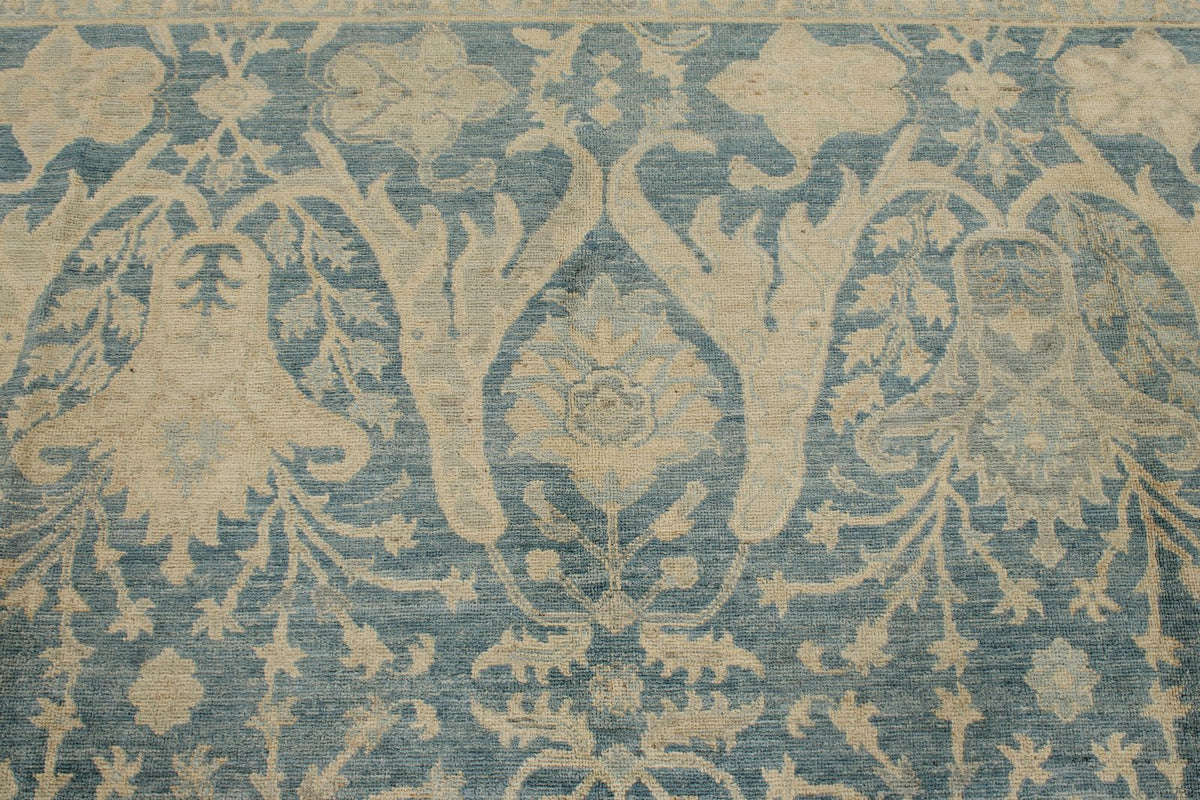 8x8 Blue and Ivory Turkish Oushak Rug