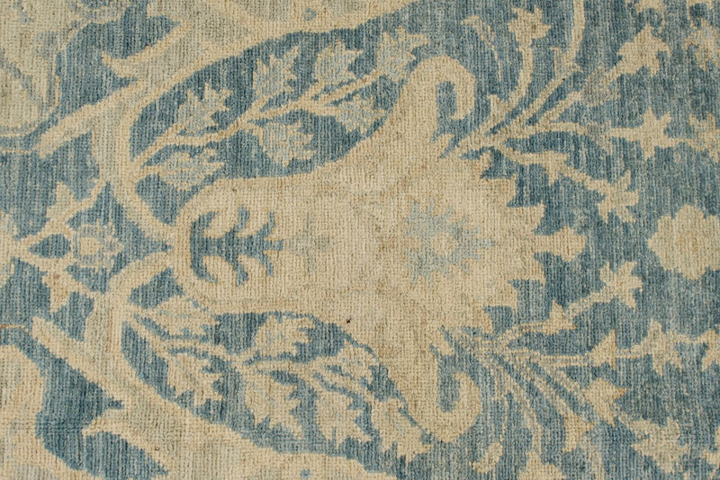 8x8 Blue and Ivory Turkish Oushak Rug