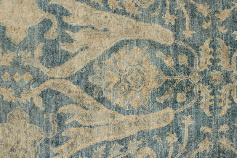 8x8 Blue and Ivory Turkish Oushak Rug