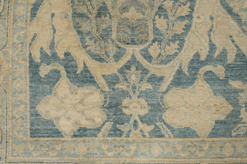 8x8 Blue and Ivory Turkish Oushak Rug