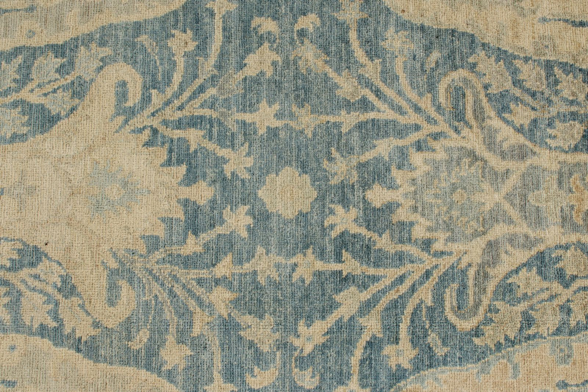 8x8 Blue and Ivory Turkish Oushak Rug