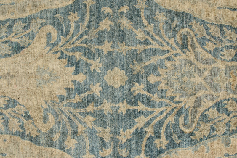 8x8 Blue and Ivory Turkish Oushak Rug
