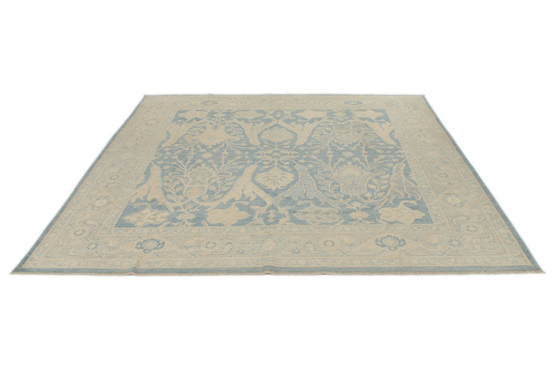 8x8 Blue and Ivory Turkish Oushak Rug