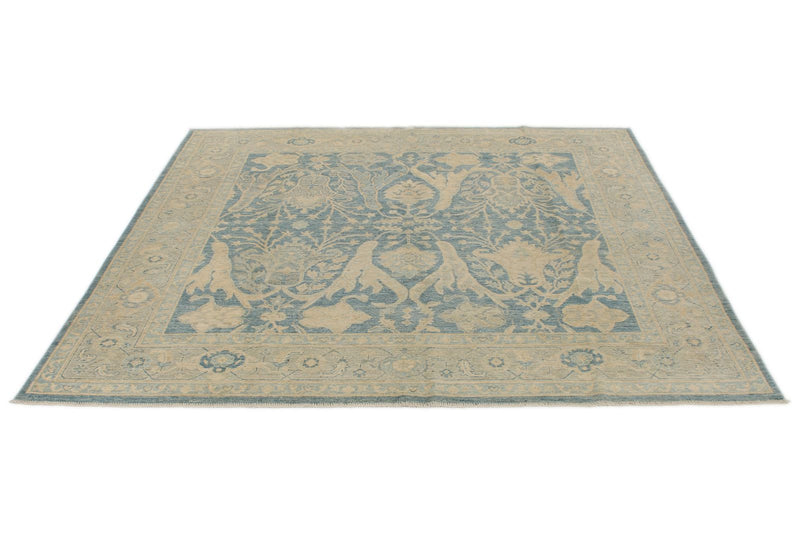 8x8 Blue and Ivory Turkish Oushak Rug