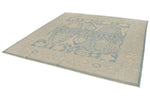 8x8 Blue and Ivory Turkish Oushak Rug